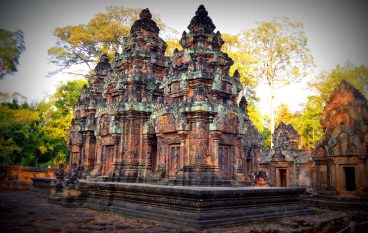 Meditating at the Banteay Srei in Cambodia
