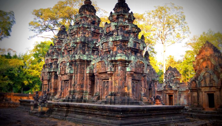 Meditating at the Banteay Srei in Cambodia